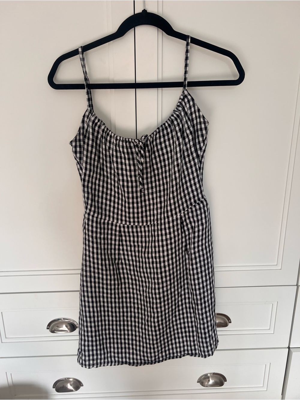 Black and White Reformation Gingham Spaghetti Strap Dress